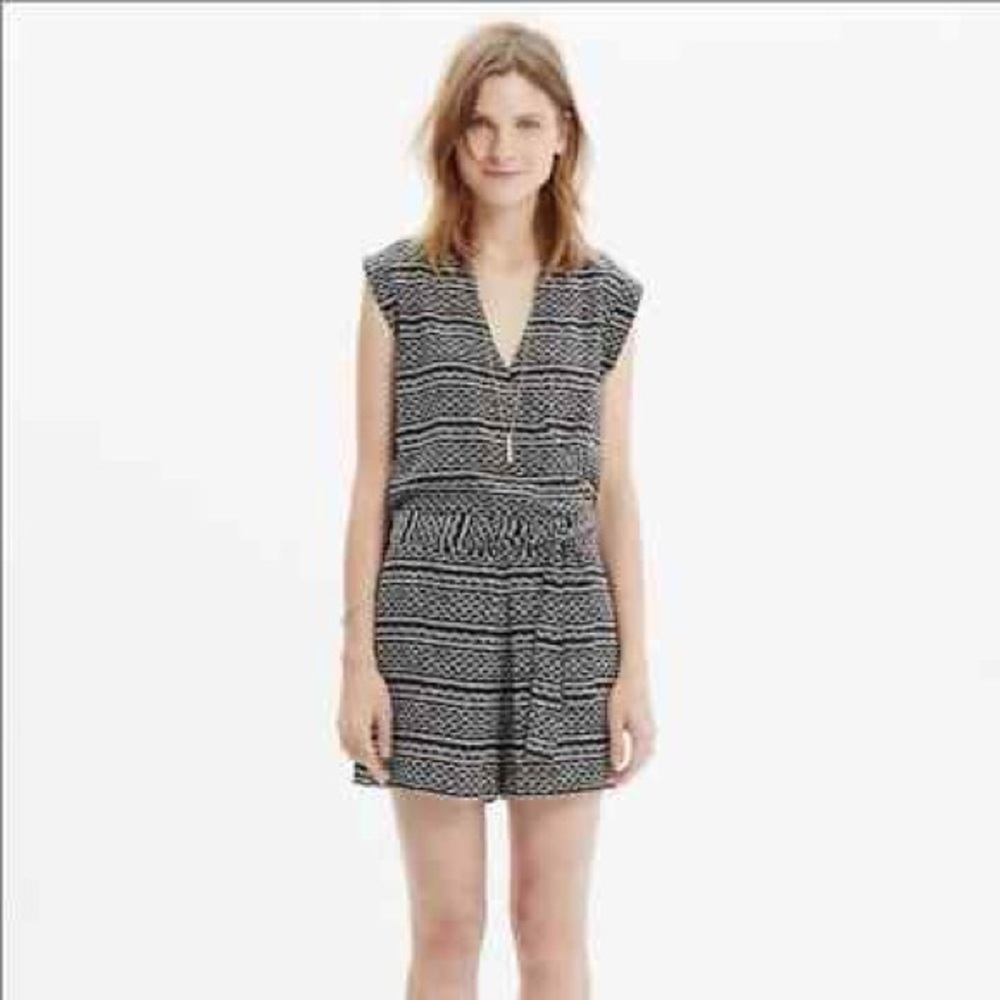 Madewell 100% Silk Black Aztec Kimono Romper Tidalwave Size Small